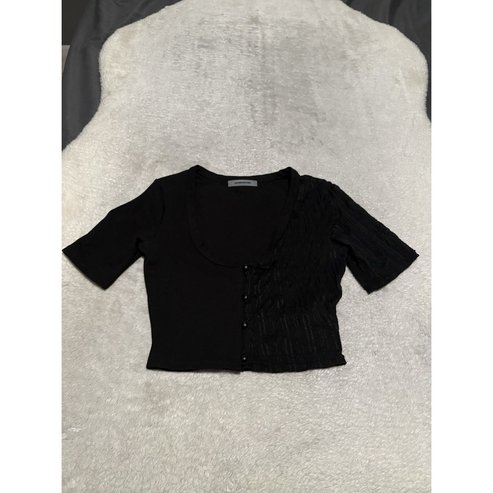 Maniere De Voir Women's Black Bandage And Mesh Crop Top Size 4 Short Sleeve